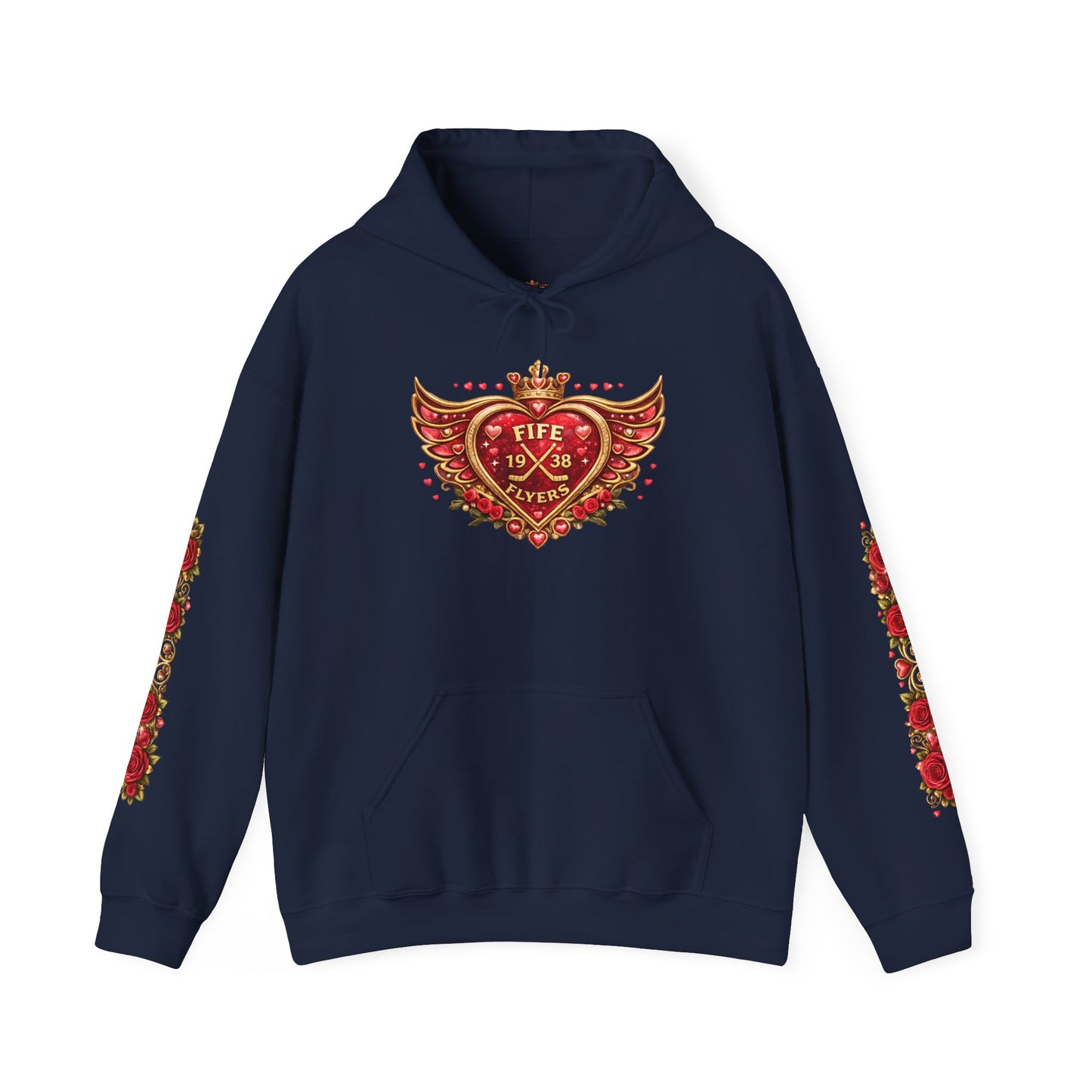 Heart & Roses Hoodie — 'Fife 1938 Lovers' Vintage Tattoo Style Pullover
