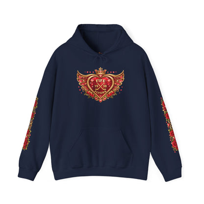 Heart & Roses Hoodie — 'Fife 1938 Lovers' Vintage Tattoo Style Pullover