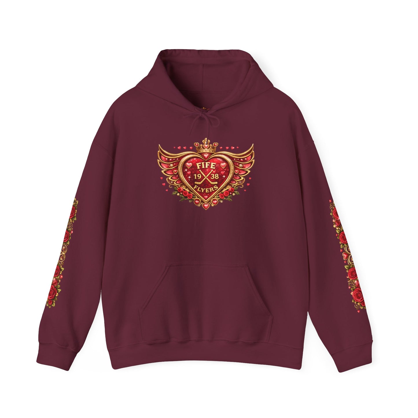 Heart & Roses Hoodie — 'Fife 1938 Lovers' Vintage Tattoo Style Pullover
