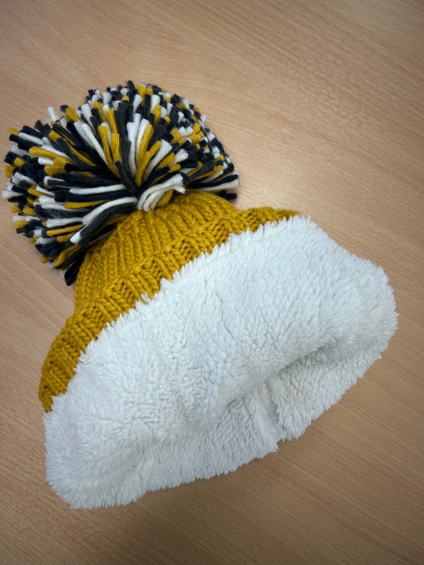 Adult Mustard heavyweight knit Pom Pom hat