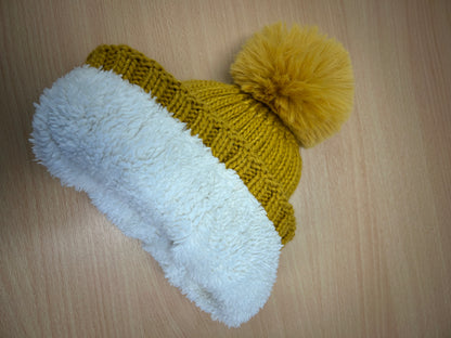 Deluxe Mustard heavyweight knit Pom Pom hat