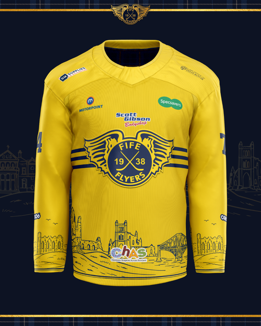 🏰 The Home Armor – Fife Flyers Official Player Authentic Warrior Jersey (Yellow) Season 2026-27